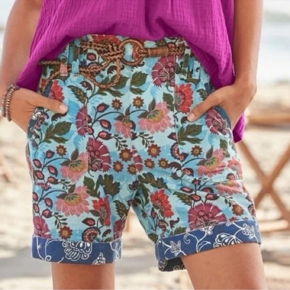 Sundance Sumi Linen Cotton Shorts Japanese Floral Garden Print Pockets Size 6P
